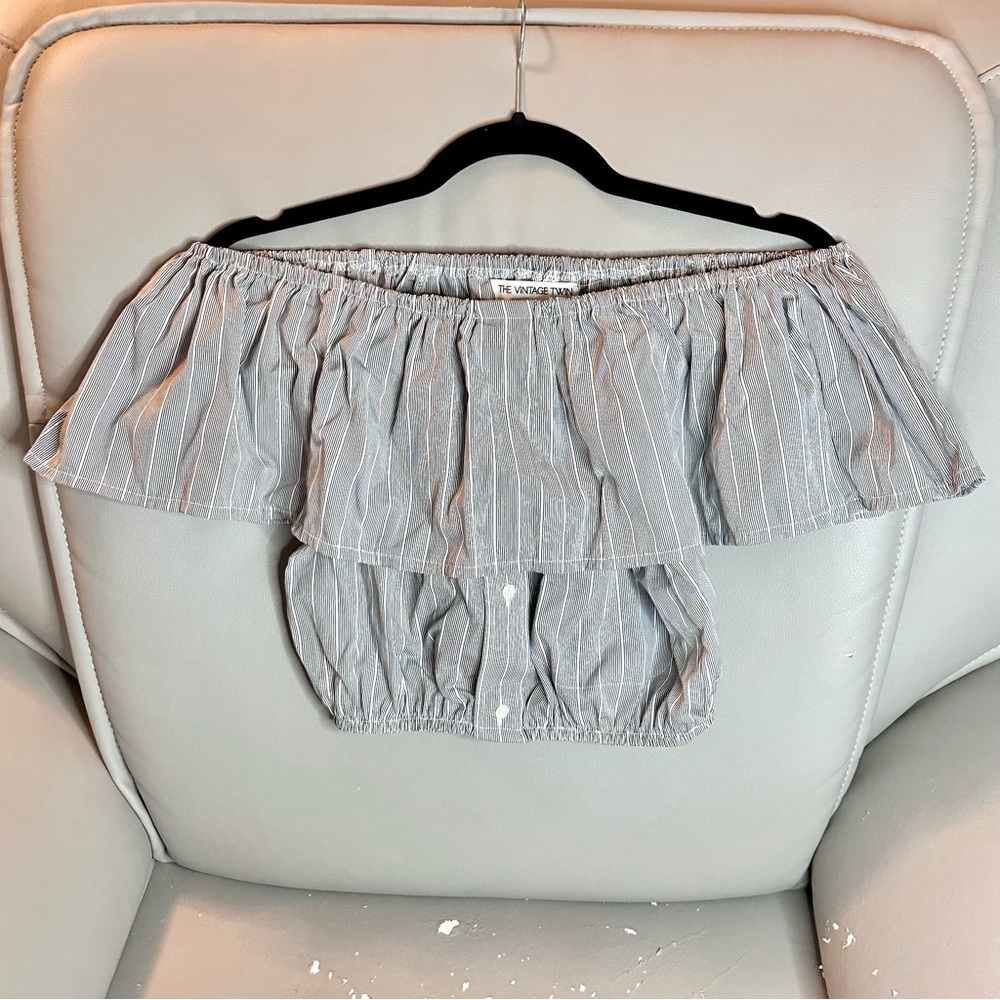 The Vintage Twin Off-Shoulder Striped Crop Top - One Size